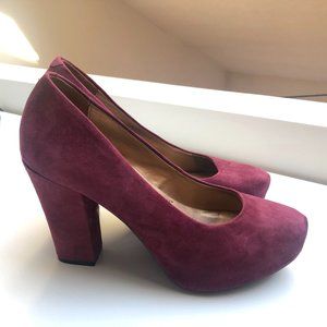 Plum/Wine Platform Suede Pumps